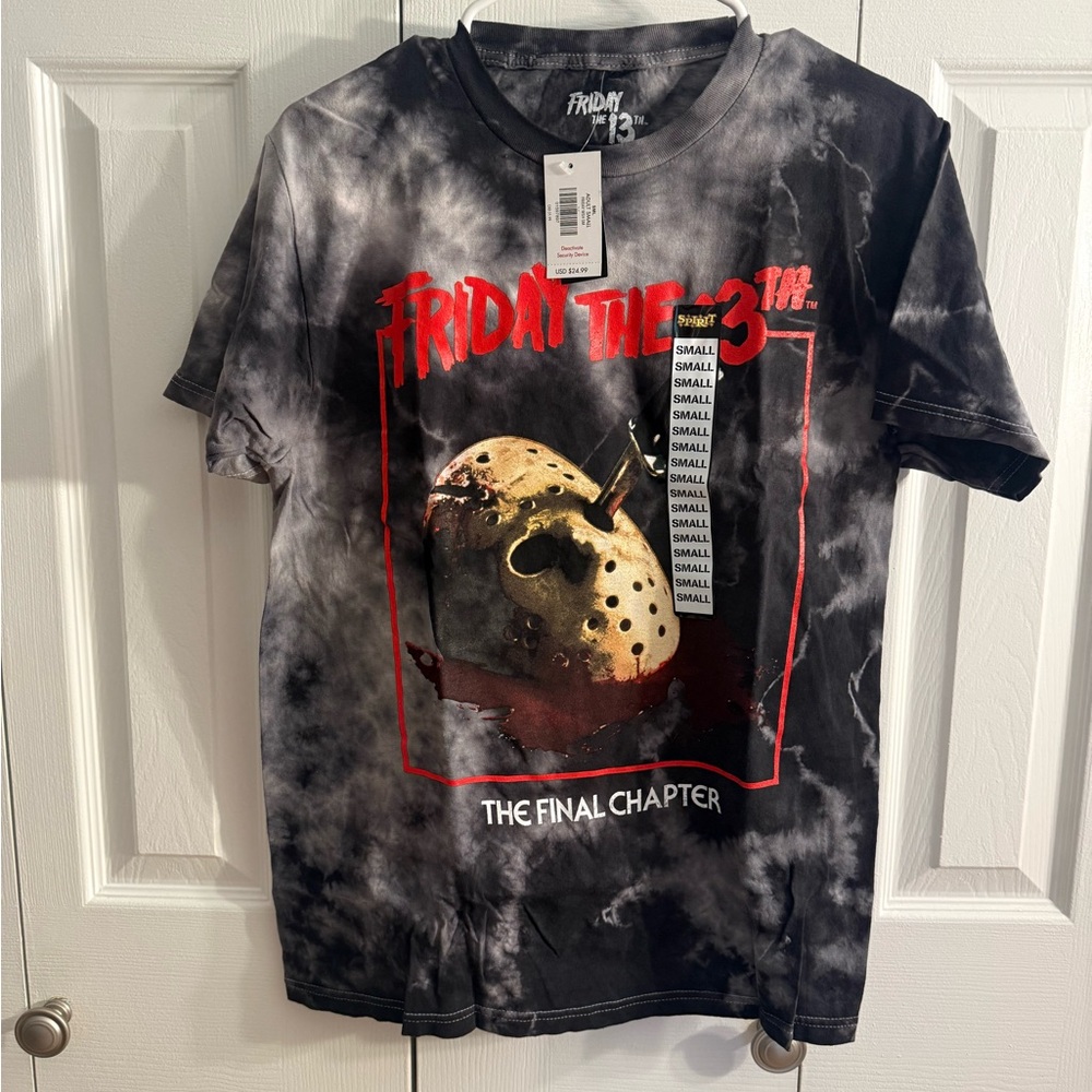 Spirit Friday the 13th Tie-Dye Tee in Black & Gray with Red Print
